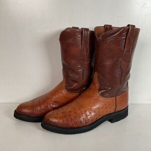 Vintage Lucchese Smooth Ostrich Roper Boots 9 D New Crepe Soles Exotic